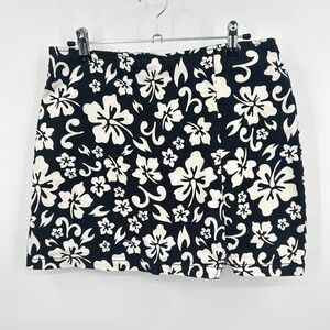 Hibiscus Floral Mini‎ Skirt 12 Black White Y2K Coconut Girl Summer Retro Skirt